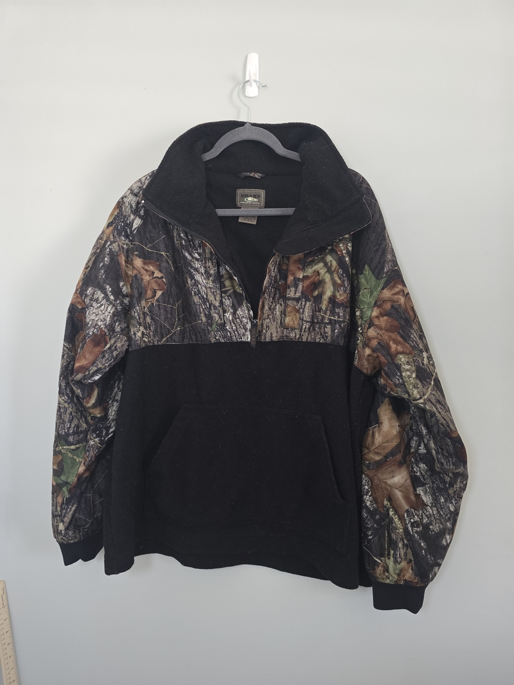 Drake Waterfowl Black Fleece Mossy Oak Camo Quarter Zip Jacket Men’s L